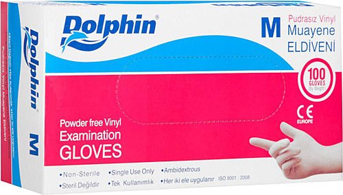 Dolphin Beyaz Vinil Muayene Eldiveni Pudrasız (M) 100 Adet (Paket)